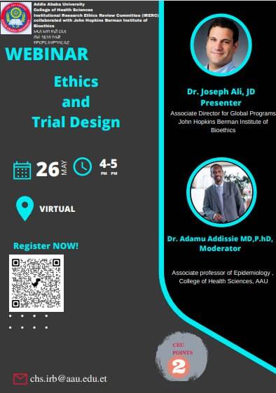 Virtual Webinar by The Institutional Review Board of the College of Health Sciences at Addis Ababa University in collaboration with John Hopkins Berman Institute of Bioethics – 2 CEU